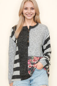 Plus Color Block Lantern Sleeve Top