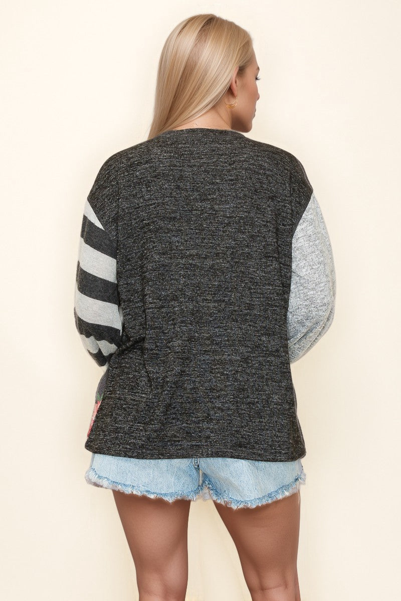 Plus Color Block Lantern Sleeve Top