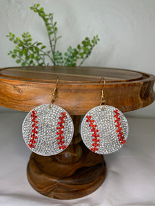 Rhinestone Baseball Earrings