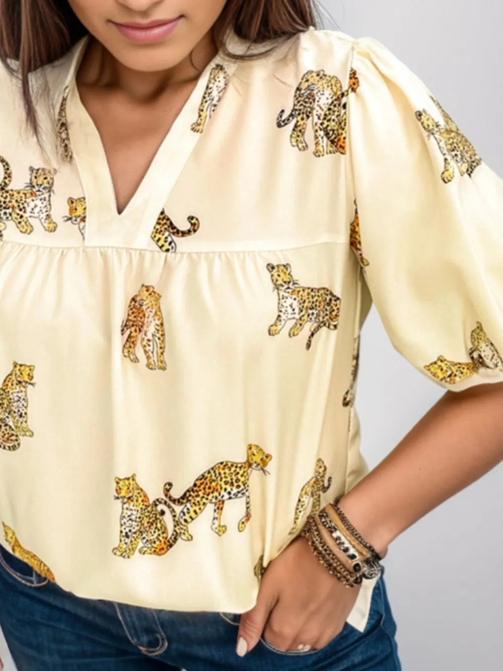 Leopard Puff Sleeve Blouse