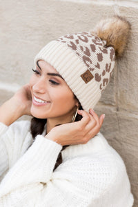 CC Leopard Fur Pom Beanie