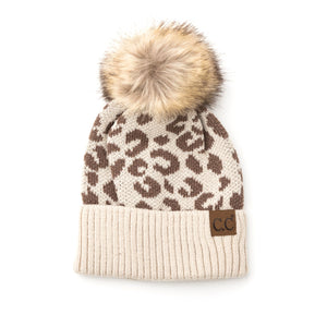 CC Leopard Fur Pom Beanie