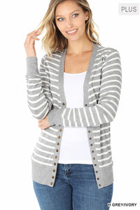 Plus Striped Button Cardigan