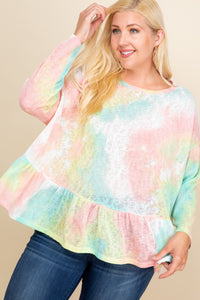 Plus Semi Sheer Tie Dye Babydoll Top