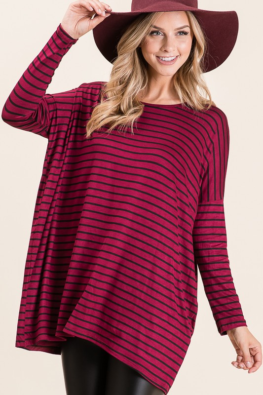 Oversized Fit Long Sleeve Striped Tunic Top