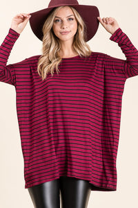 Oversized Fit Long Sleeve Striped Tunic Top