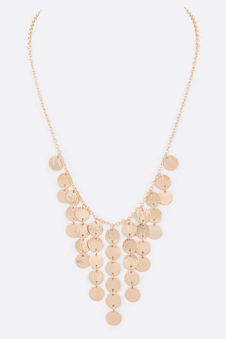 Textured Disk Fringe Necklace