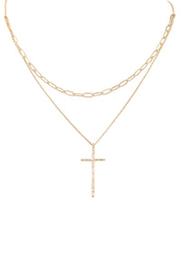 Brass Metal Cross Layered Necklace