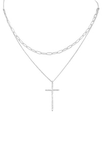 Brass Metal Cross Layered Necklace