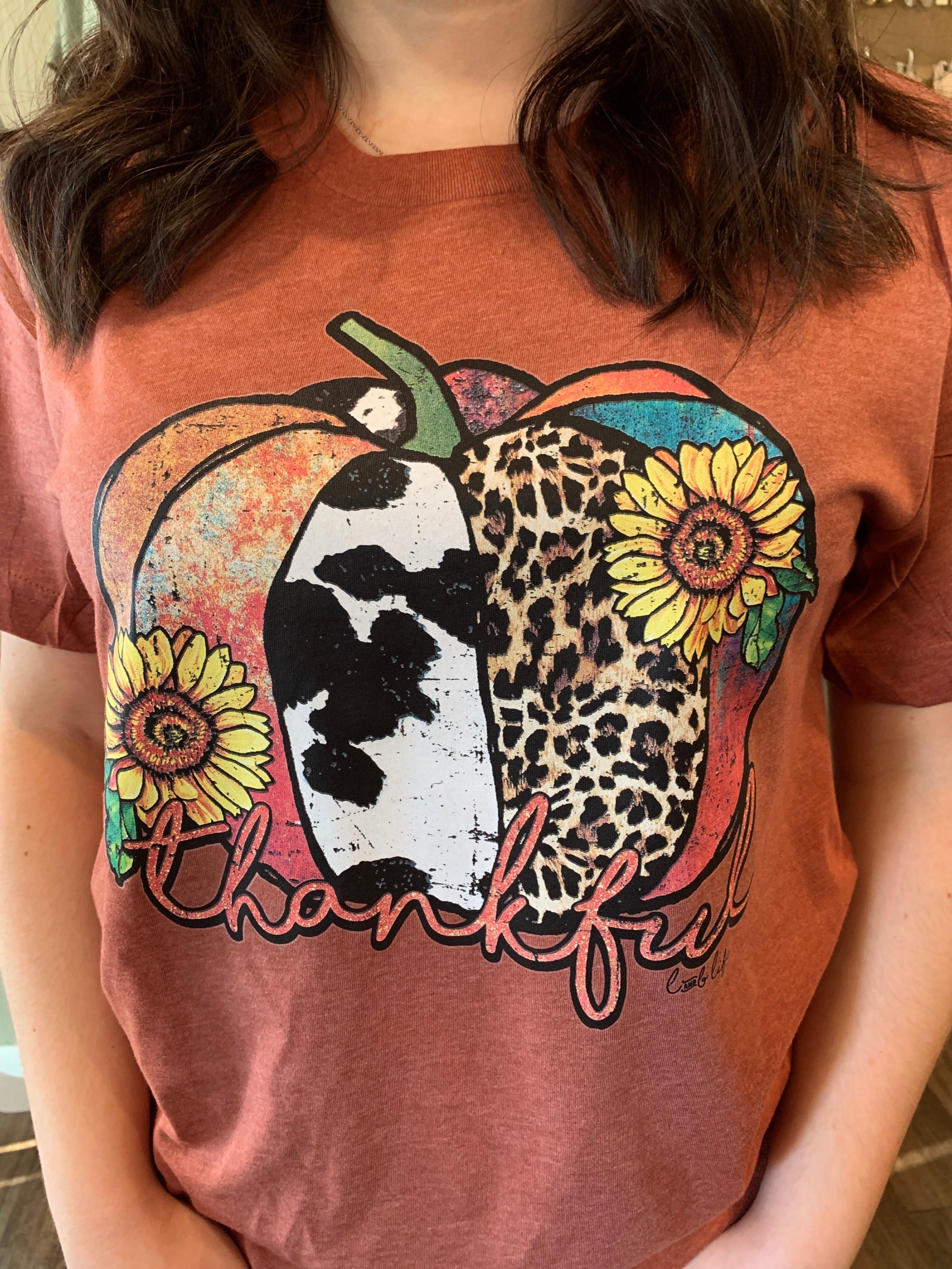 Multi Print Thankful Pumpkin Tee