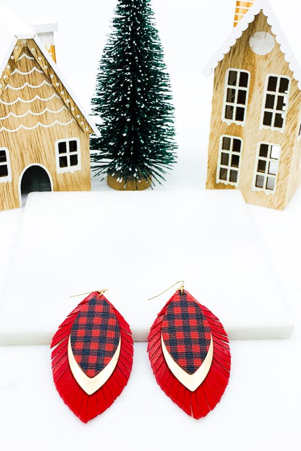 Red Buffalo Plaid Fringe Earrings