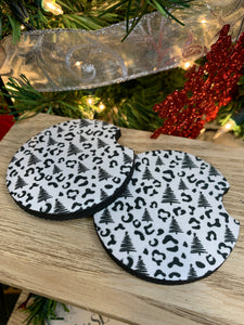 Black Leopard Christmas Car Coaster