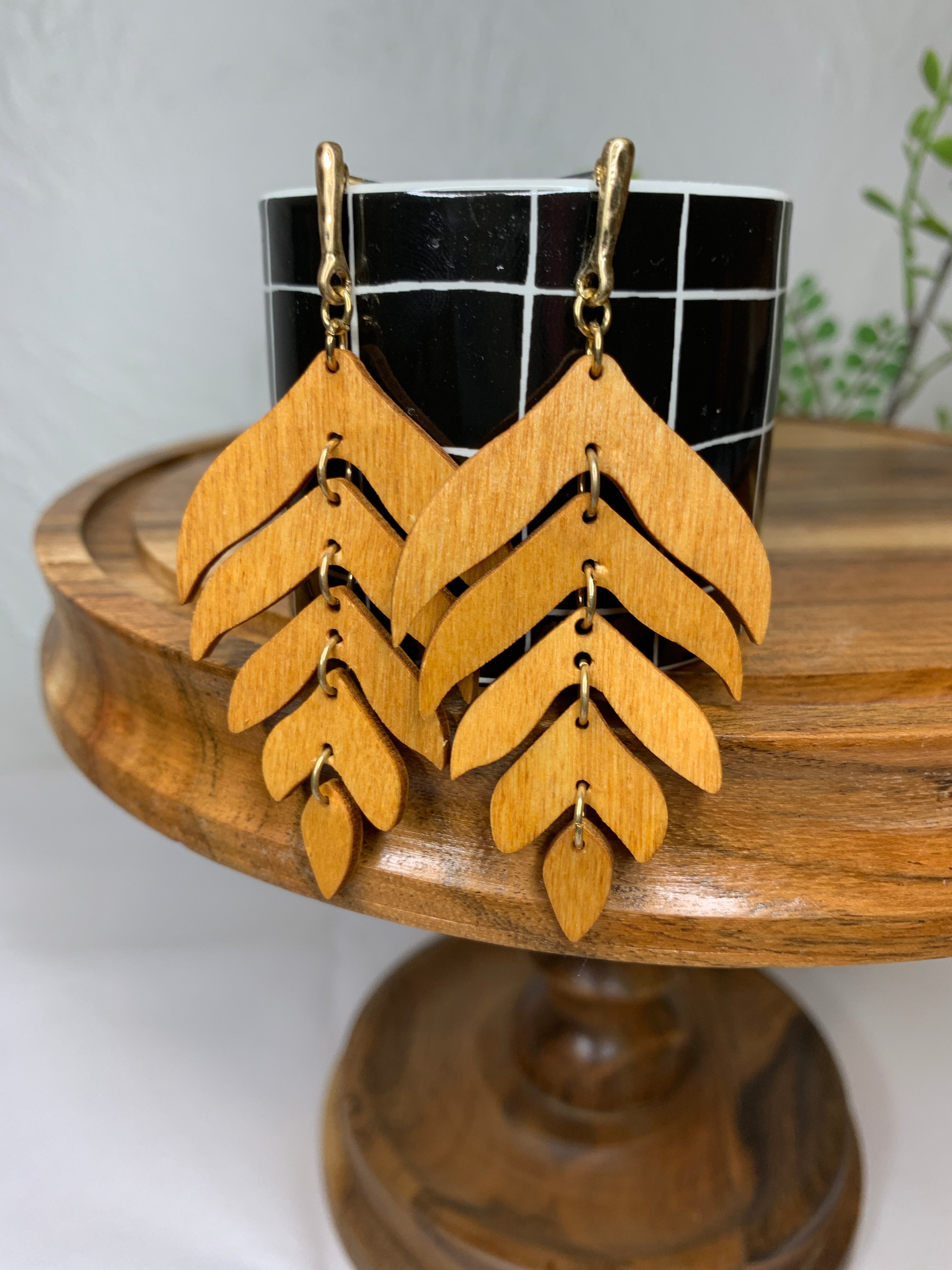 Wood Leaf Drop Earrings