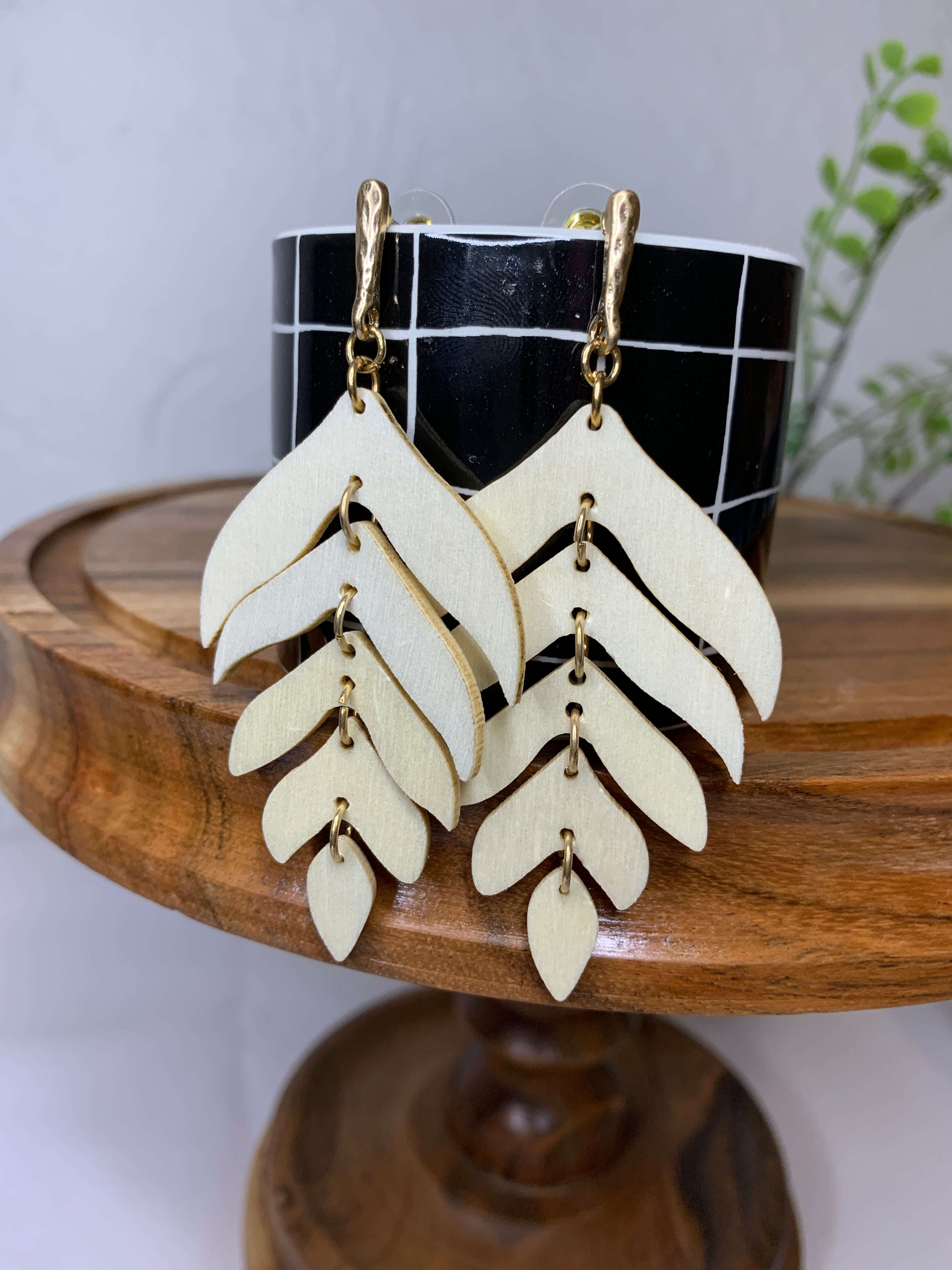 Wood Leaf Drop Earrings